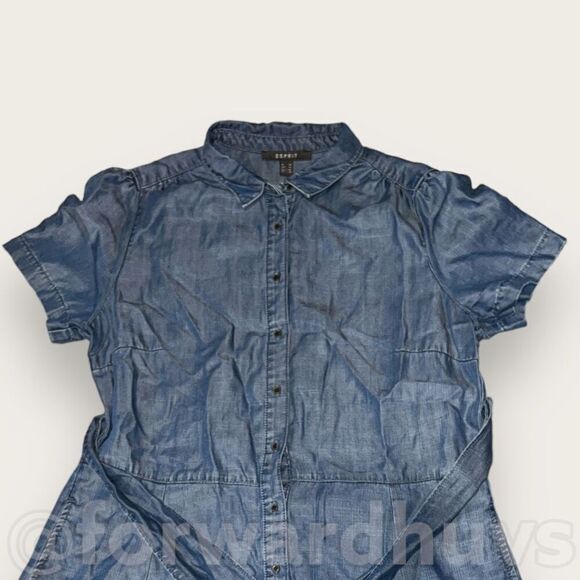 ESprit Light Weight Blue Button Down Dress Size 10 - Picture 8 of 11